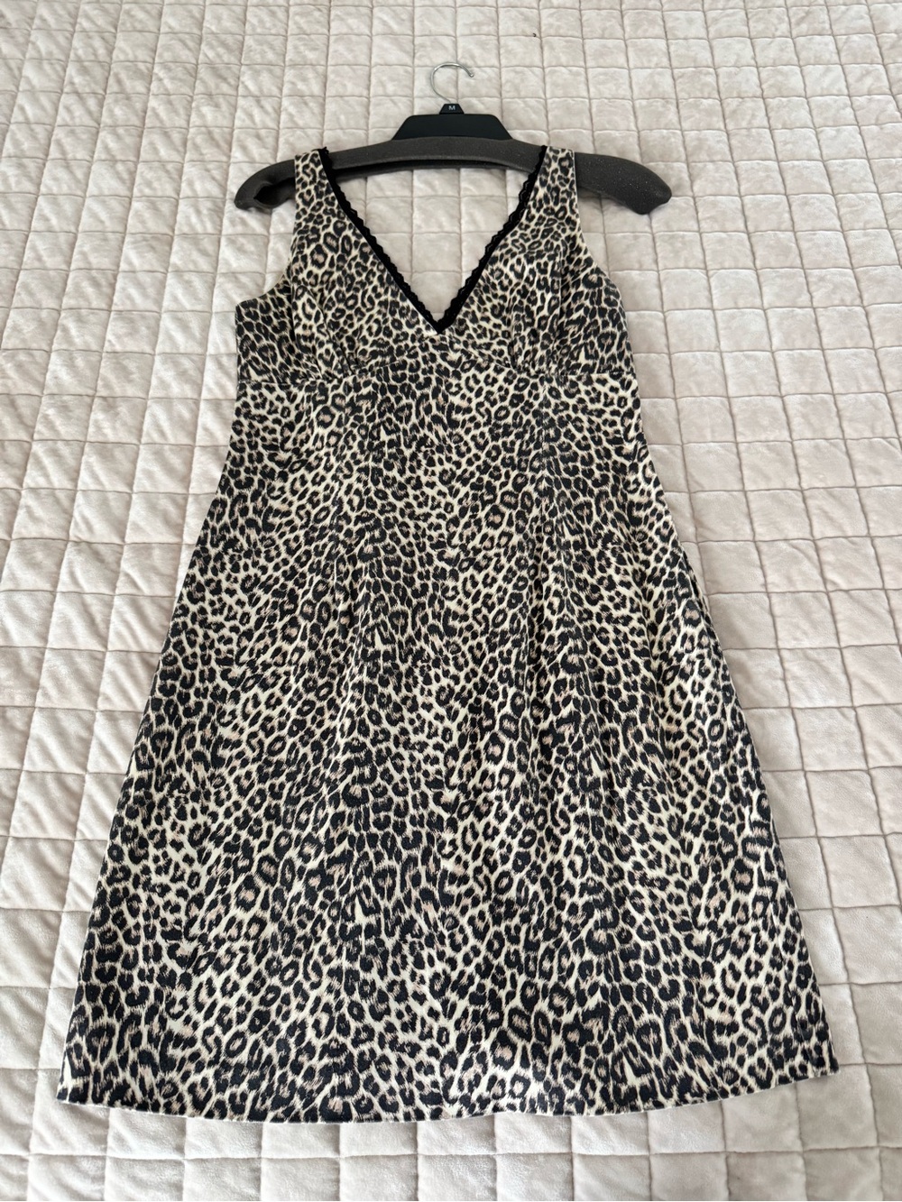 My Michelle Leopard Print V-Neck Stretch Fabric Dress with Black Lace trim